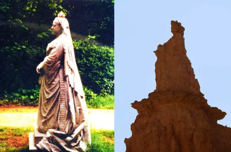 Queen-Victoria - photo of Queen Victoria beside the Queen Victoria hoodoo that gives Queens Garden its name in Bryce Canyon