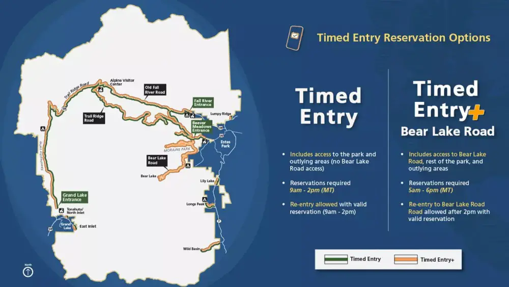 map of area and details of Rocky Mountain NP timed entry