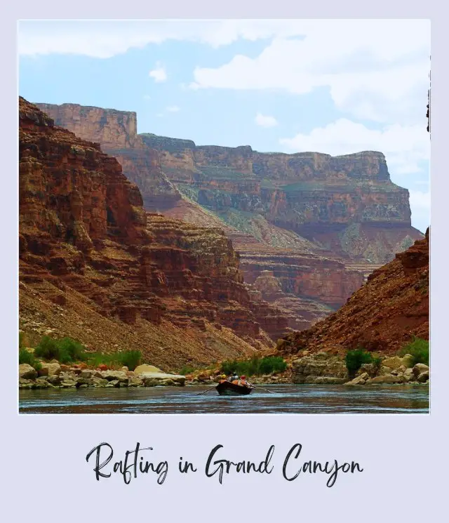 raft in grand canyon and pillar of stone on river rafting trip through grand canyon