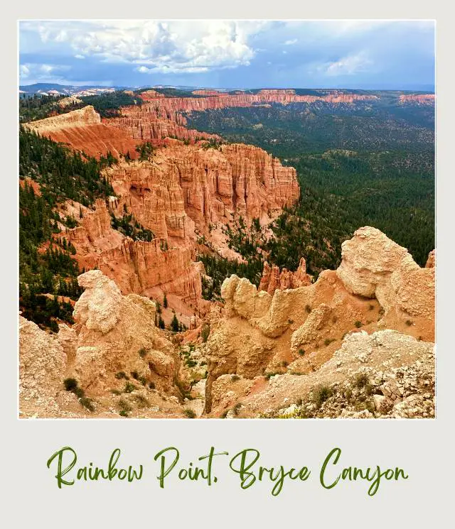 Aerial view of rock mountains and trees in Rainbow Point Bryce Canyon National Park.