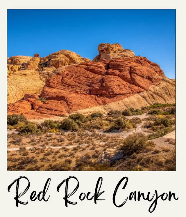 The 10 Best Day Trips from Las Vegas For Nature Lovers red rounded rock with shrubs at front in Red Rock Canyon
