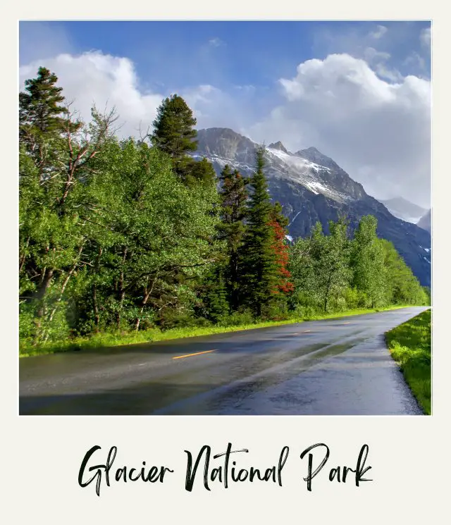 A bent road along the mountains in Glacier National Park