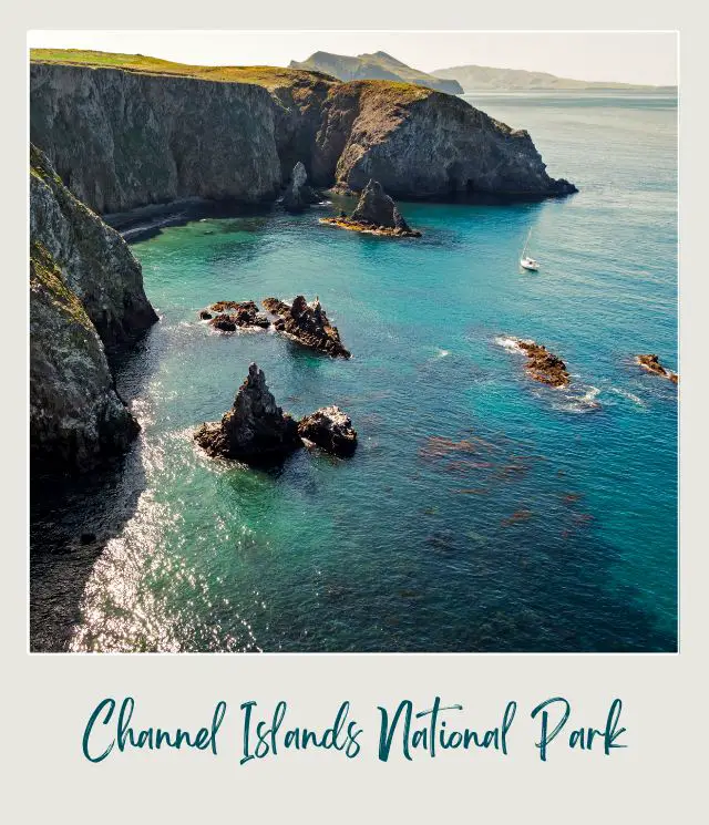 Aerial view of ocean and beach in Channel Islands National Park.