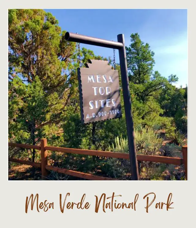 View of a wooden signage in Signage Mesa Top Sitees in Mesa Verde National Park.