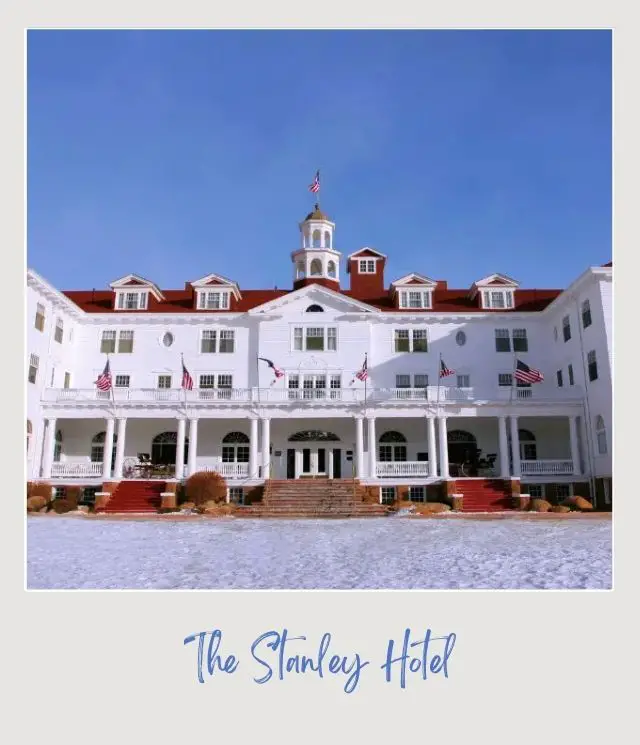 20 Best Things to Do in Rocky Mountain National Park in Winter white hotel with red roof and snow on ground