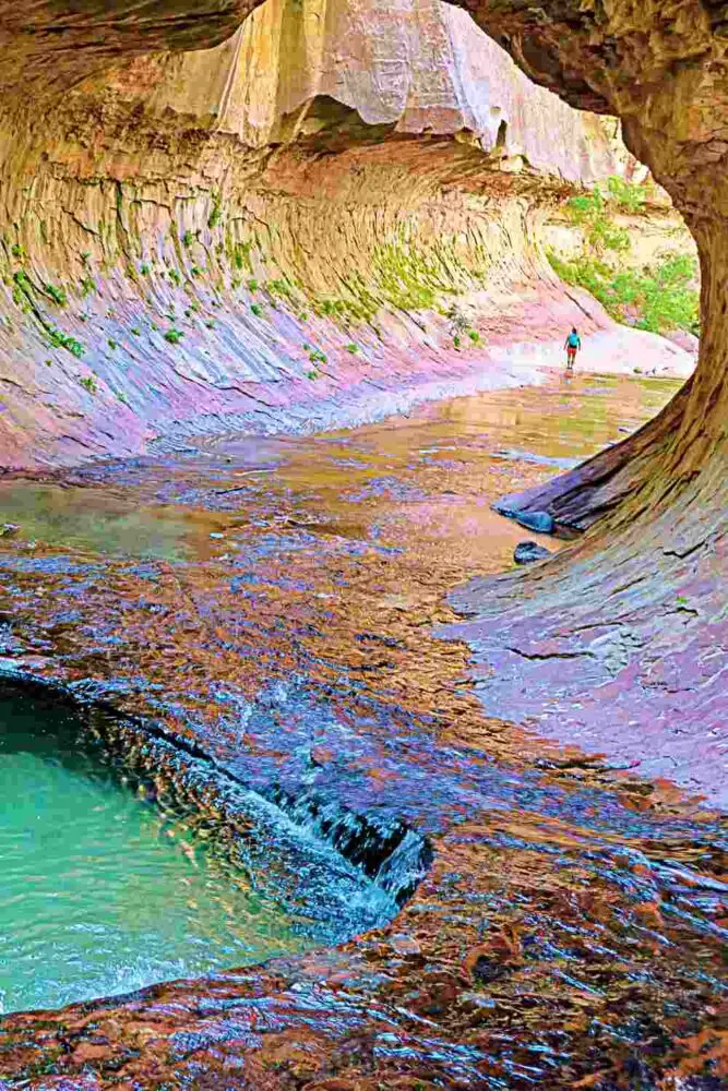 Water below the huge rocks in Zion National Park