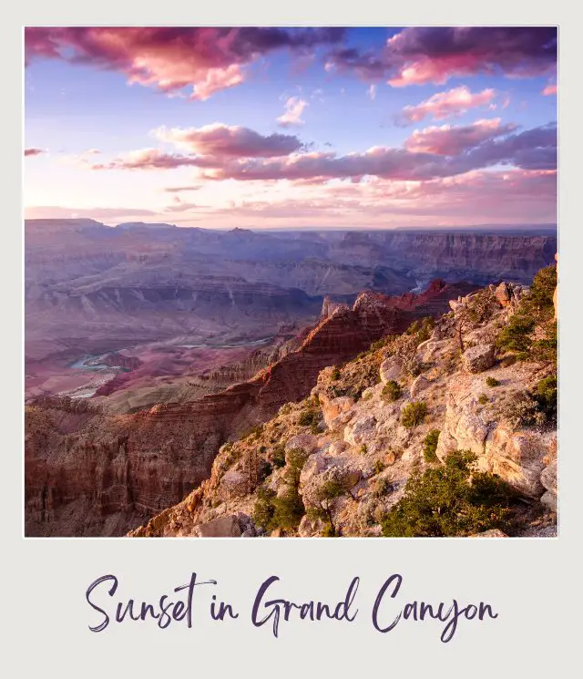 View of rock mountains in Grand Canyon during sunset.