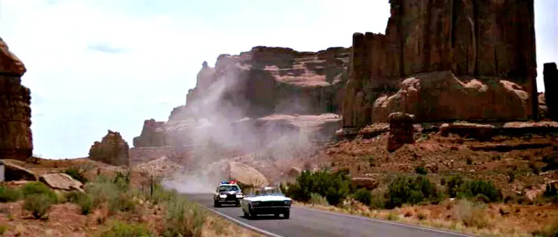 Thelma and Louise at Courthouse Towers in Arches National Park