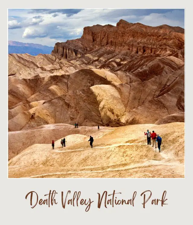 View of people hiking on the mountain in Death Valley National Park.