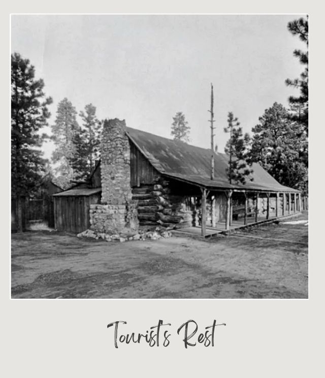 a log cabin with a stone chimney called Tourist's Rest in Bryce Canyon National Park