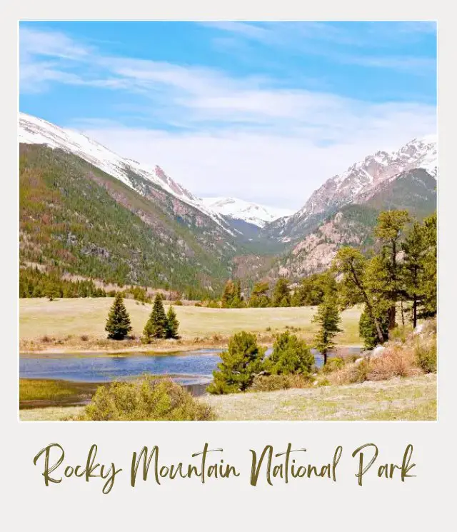 Best Time to Visit Rocky Mountain National Park View of snow-capped mountains, and below is a lake surrounded by trees in Rocky Mountain National Park.