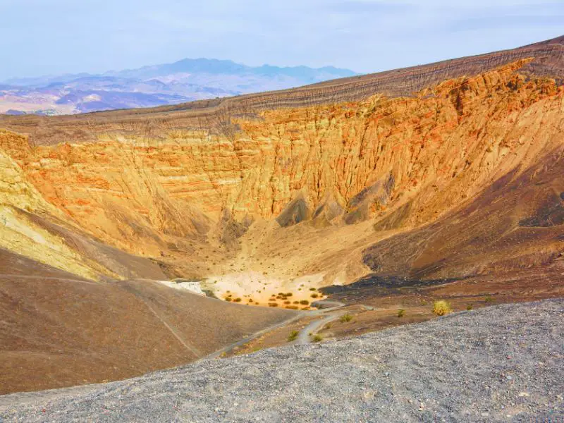 A huge crater in the middle of Death Valley National Park.