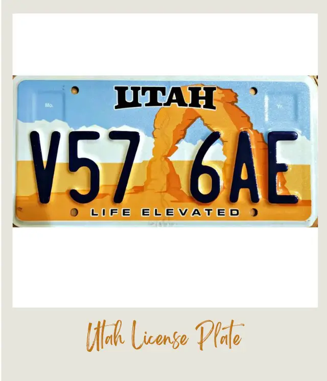 Utah License plate with delicate Arch on it