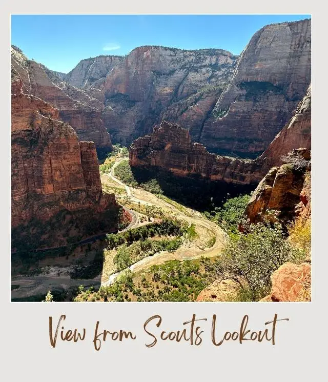 canyon with river and towering cliffs the view from scouts lookout in zion national park