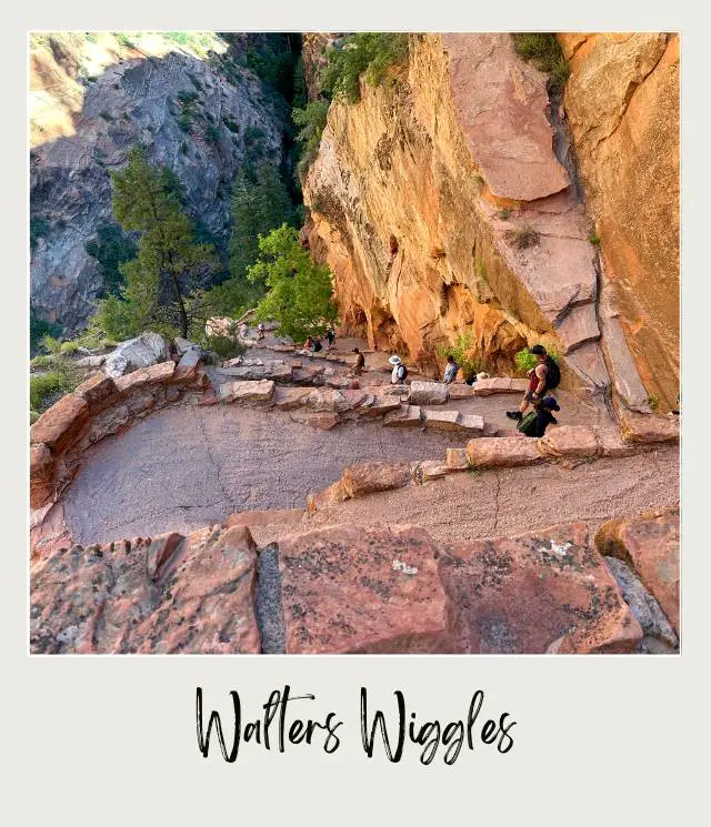 View from above of paved trail in Walters Wiggles in Angels Landing in Zion National Park