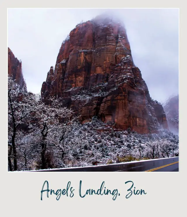 View of Angels Landing after Snowstorm