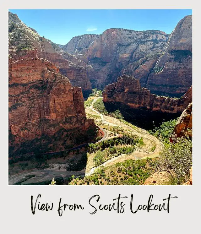 View of canyon from above in Angels Landing in Zion National Park