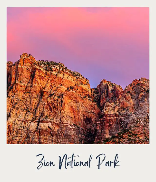 View of mountains during sunset in Zion National Park