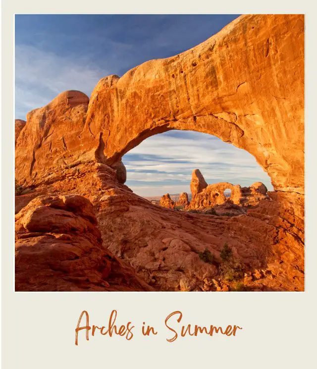 Huge rocks formations forming arches in Arches National Park