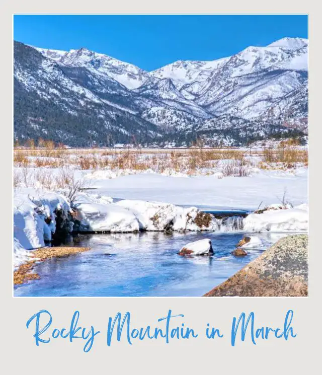 Visiting Rocky Mountain National Park: What To Expect Throughout the Year Lake covered with snow surrounded by snow-capped mountains in Rocky Mountain National Park.