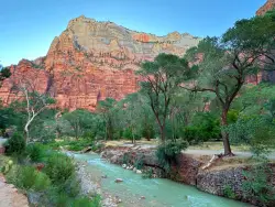 river and hill behind