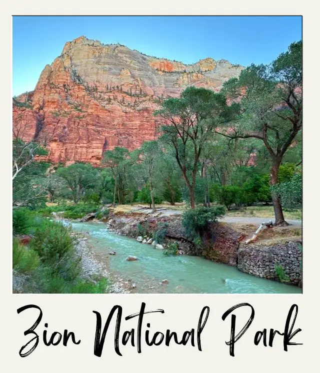 The 10 Best Day Trips from Las Vegas For Nature Lovers rocky hill with narrow river and some trees in Zion National Park