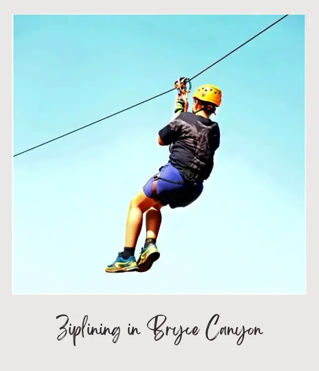 A person wearing a gear riding a zipline in Bryce Canyon National Park