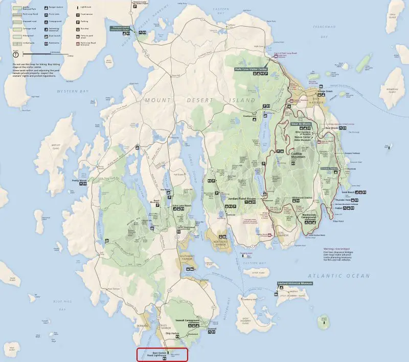 map of Mount desert Island in Acadia National park
