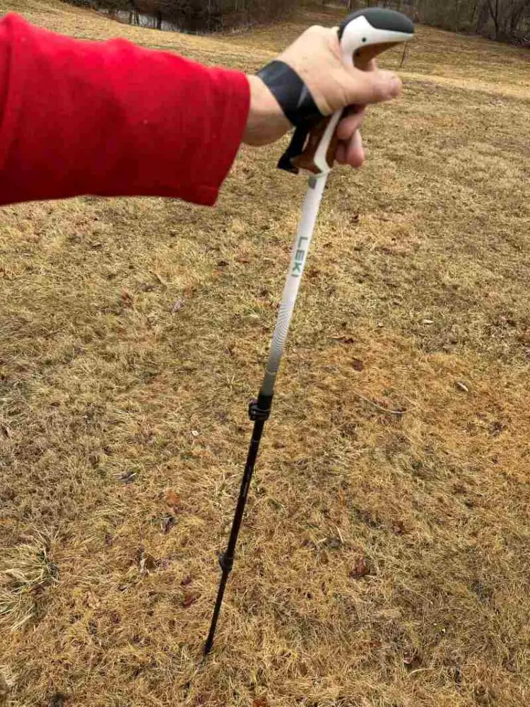 How to Use Trekking Poles: A Complete Guide for Hikers (With Pro Tips) handle holding hiking poles at a 90 degree angle