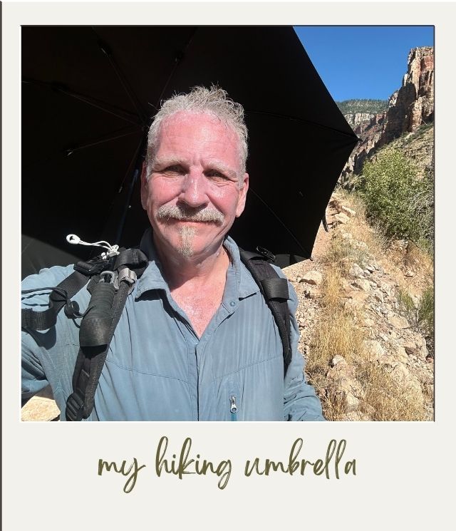James Ian with hiking umbrella