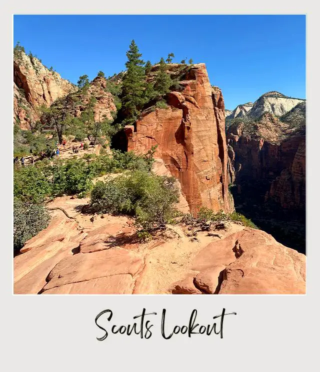 view of Scouts Lookout from near the start of the chain section in Angels Landing in Zion National Park